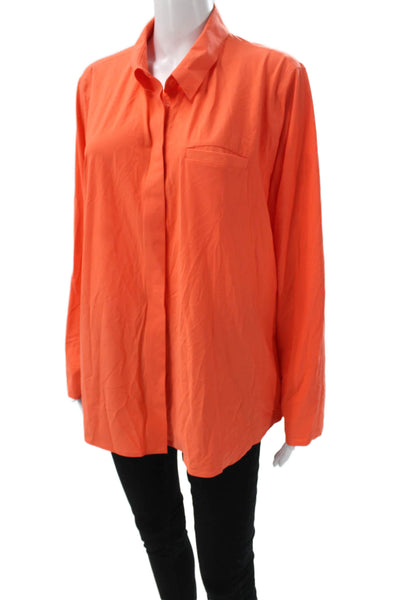 Athleta Women Orange Collared Long Sleeve Basic Button-Up Nylon Size 1X