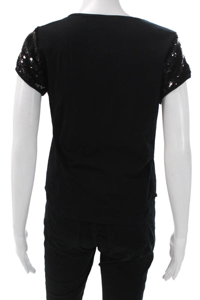 Leggiadro Women Basic V-Neck Short Sleeve Black T-Shirt Polyester Size L