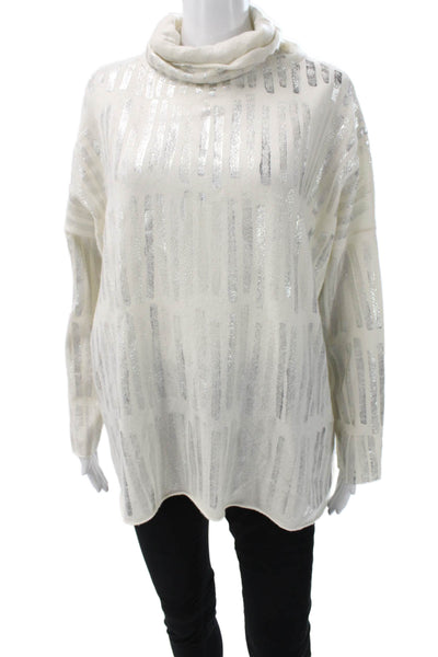 Amina Rubinacci Womens Ivory Cashmere Tunic Cowl Neck Long Sleeve Size L