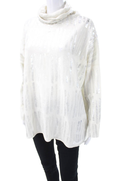 Amina Rubinacci Womens Ivory Cashmere Tunic Cowl Neck Long Sleeve Size L