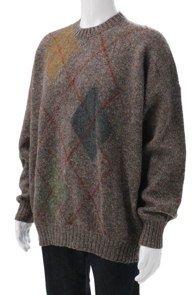 Paul Stuart Mens Brown Wool Argyle Pullover Sweater Crewneck Size XL