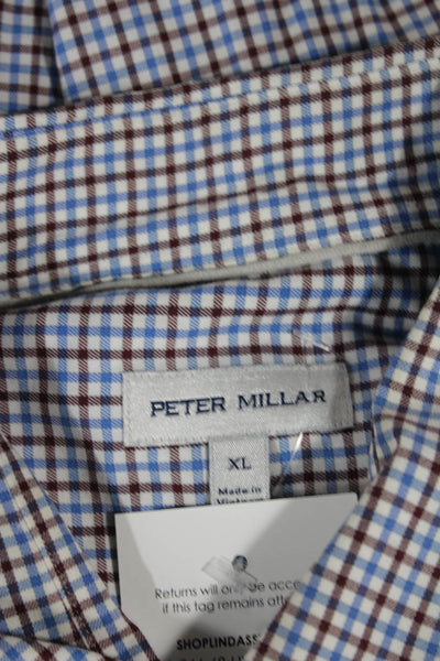 Peter Millar Mens Multicolor Check Button Up Cotton Blend Long Sleeve Size XL