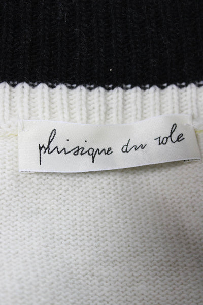 Phisique Du Role Women Merino V-Neck Striped Pullover Sweater White Size 2