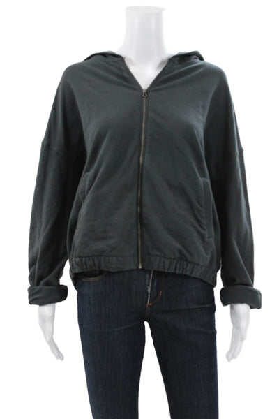 Vuori Womens Organic Cotton V Neck Full Zip Hoodie Gray Size XL