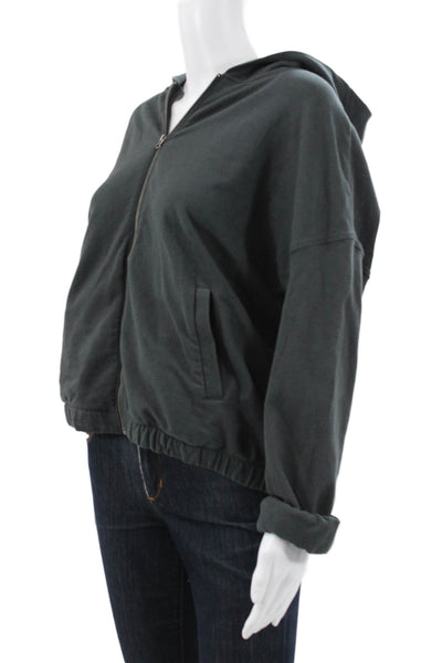 Vuori Womens Organic Cotton V Neck Full Zip Hoodie Gray Size XL