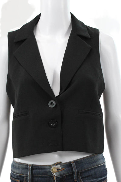 Central Park West Womens Vest Top Black Polyester V Neck Button Size M