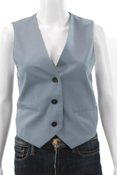 Zara Women Vest Top Blue V-Neck Sleeveless Button Polyester Solid Spring Size XS