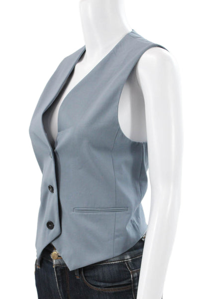 Zara Women Vest Top Blue V-Neck Sleeveless Button Polyester Solid Spring Size XS