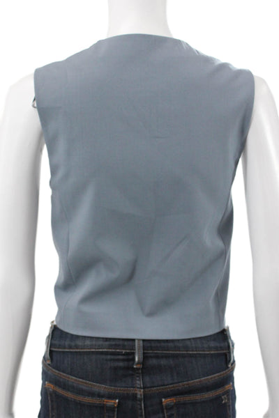 Zara Women Vest Top Blue V-Neck Sleeveless Button Polyester Solid Spring Size XS