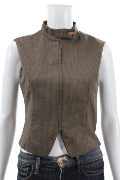 Zara Women Basic Sleeveless Tank Brown Check High Neck Viscose Blend Size S
