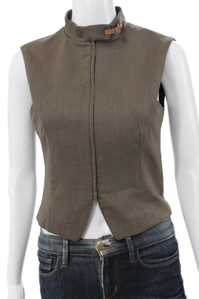 Zara Women Basic Sleeveless Tank Brown Check High Neck Viscose Blend Size S
