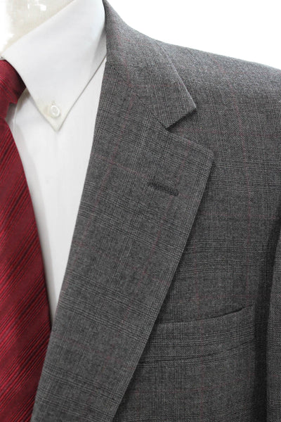 Hart Schaffner Marx Mens Gray Plaid Blazer Button Size 44