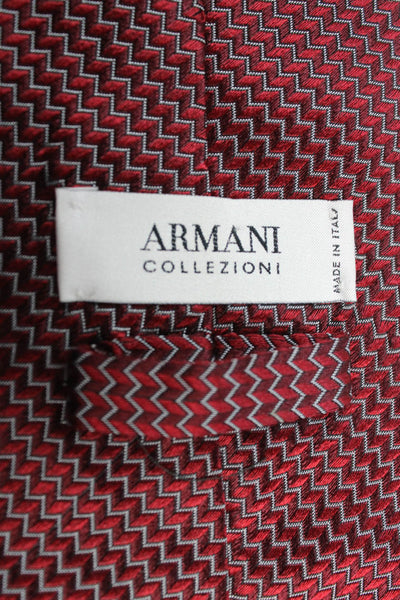 Armani Collezioni Mens Silk Geometric Print Wide Necktie Red