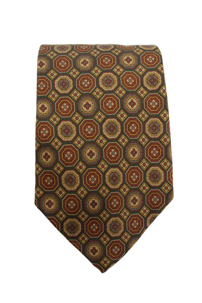 346 Brooks Brothers Mens Silk Geometric Print Wide Necktie Brown