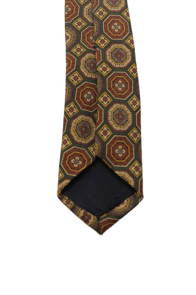 346 Brooks Brothers Mens Silk Geometric Print Wide Necktie Brown