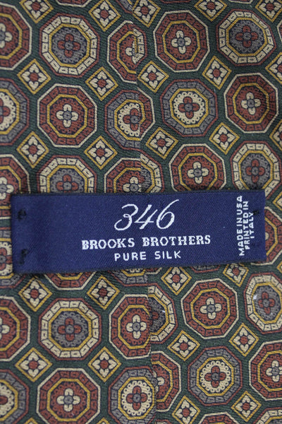 346 Brooks Brothers Mens Silk Geometric Print Wide Necktie Brown