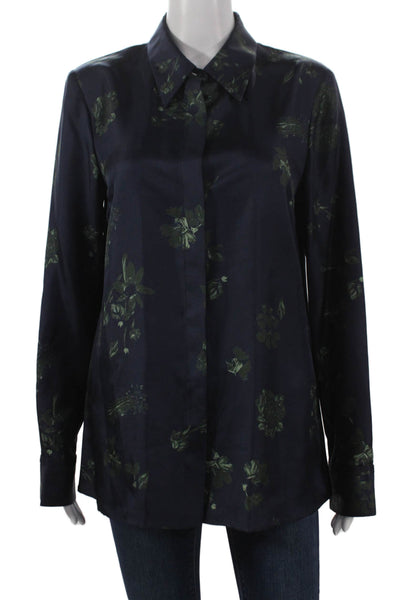 Gabriela Hearst Women Silk Floral Collared Button-Up Long Sleeve Blue Size 42