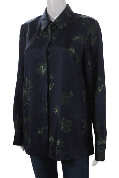 Gabriela Hearst Women Silk Floral Collared Button-Up Long Sleeve Blue Size 42