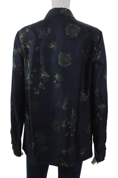 Gabriela Hearst Women Silk Floral Collared Button-Up Long Sleeve Blue Size 42