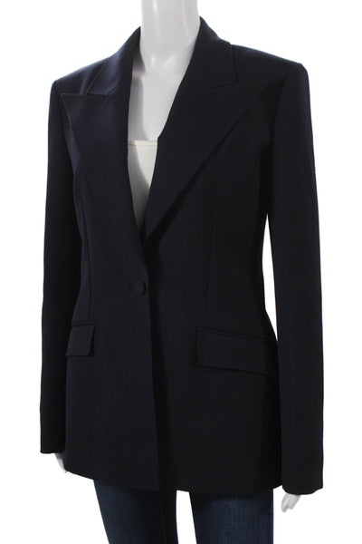 Gabriela Hearst Women Blue Wool Blazer Button Long Sleeve Size 42