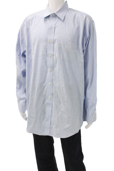 Brooks Brothers Men Solid Collared Long Sleeve Button Up Shirt Blue Size 17.5/36