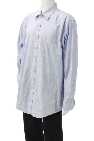 Brooks Brothers Men Solid Collared Long Sleeve Button Up Shirt Blue Size 17.5/36