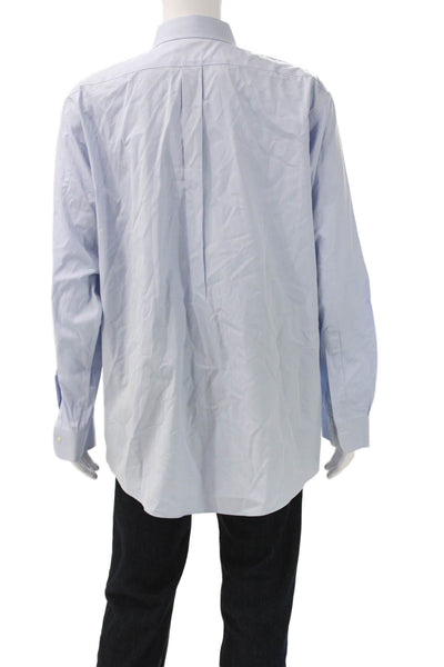 Brooks Brothers Men Solid Collared Long Sleeve Button Up Shirt Blue Size 17.5/36