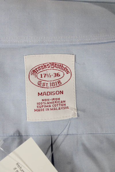 Brooks Brothers Men Solid Collared Long Sleeve Button Up Shirt Blue Size 17.5/36