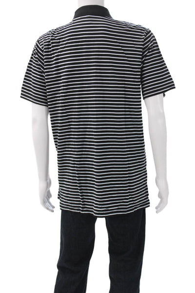 Peter Millar Mens Striped Cotton Polo Collared Short Sleeve Black Size M