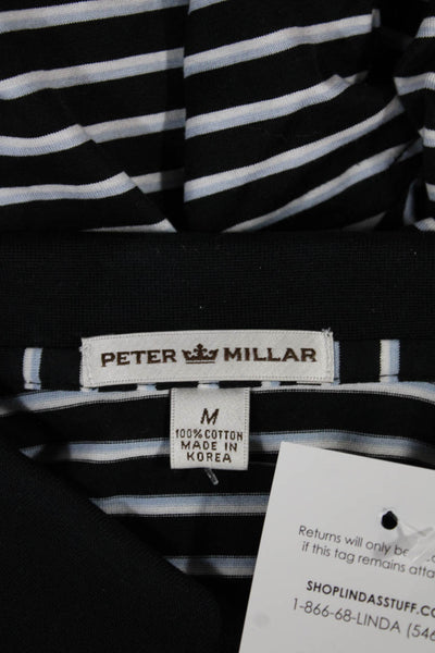 Peter Millar Mens Striped Cotton Polo Collared Short Sleeve Black Size M