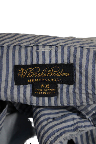 Brooks Brothers Mens Bermuda Shorts Blue Cotton Button Closure Size 35