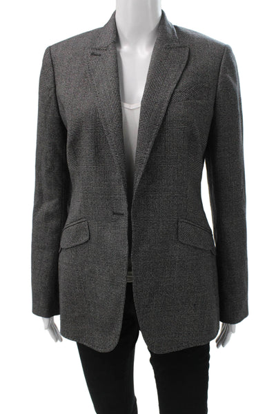 Paul Smith Women Wool Plaid Blazer Gray Buttoned Long Sleeve Size 44