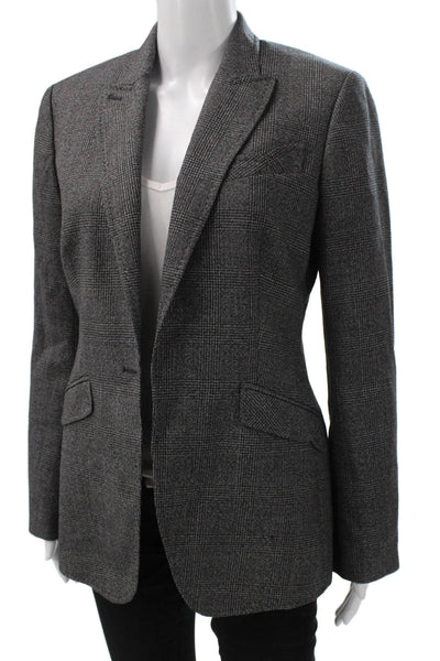 Paul Smith Women Wool Plaid Blazer Gray Buttoned Long Sleeve Size 44
