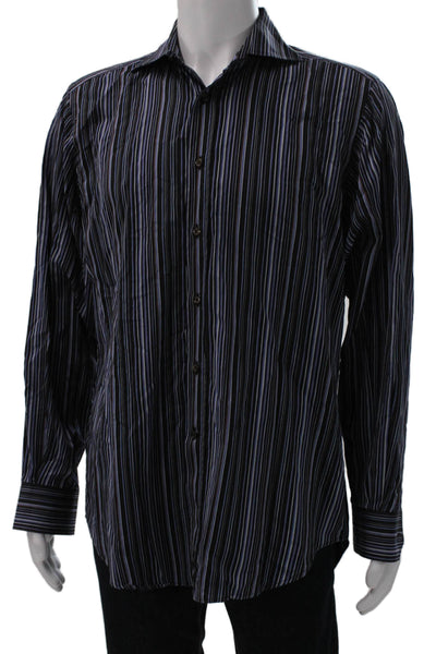 Etro Mens Multicolor Collared Striped Cotton Button Up Long Sleeve Shirt Size 41