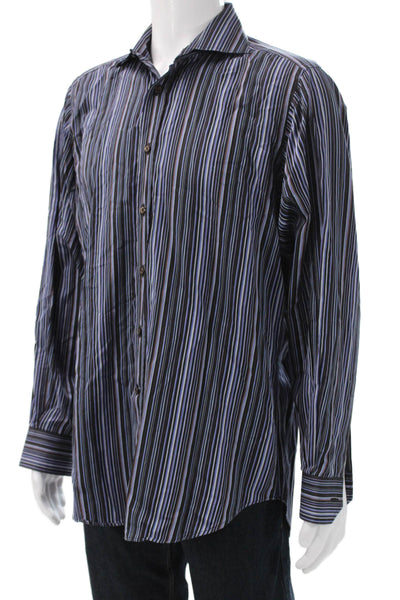 Etro Mens Multicolor Collared Striped Cotton Button Up Long Sleeve Shirt Size 41