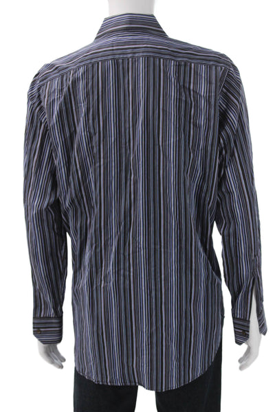 Etro Mens Multicolor Collared Striped Cotton Button Up Long Sleeve Shirt Size 41