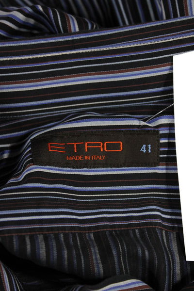 Etro Mens Multicolor Collared Striped Cotton Button Up Long Sleeve Shirt Size 41