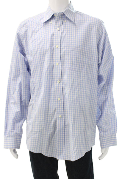 Brooks Brothers Mens Buttoned-Down Check Supima Cotton Shirt Blue Size XL