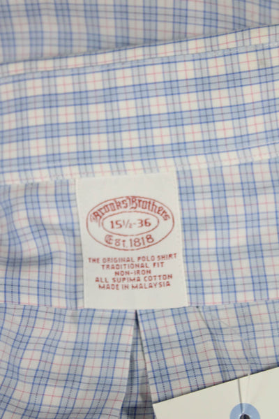 Brooks Brothers Mens Buttoned-Down Check Supima Cotton Shirt Blue Size XL