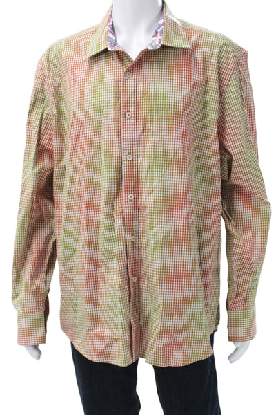 Robert Graham Mens Button Up Collared Check Cotton Long Sleeve Shirt Size 3XL