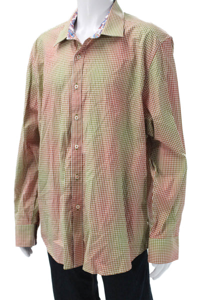 Robert Graham Mens Button Up Collared Check Cotton Long Sleeve Shirt Size 3XL