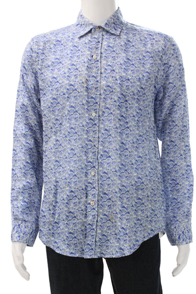 J. Mclaughlin Mens Linen Collared Long Sleeve Geometric Button Up Shirt Size L