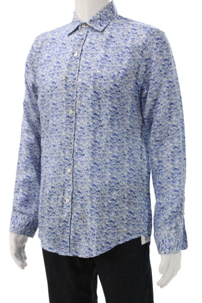 J. Mclaughlin Mens Linen Collared Long Sleeve Geometric Button Up Shirt Size L