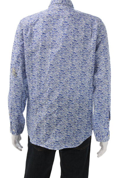 J. Mclaughlin Mens Linen Collared Long Sleeve Geometric Button Up Shirt Size L