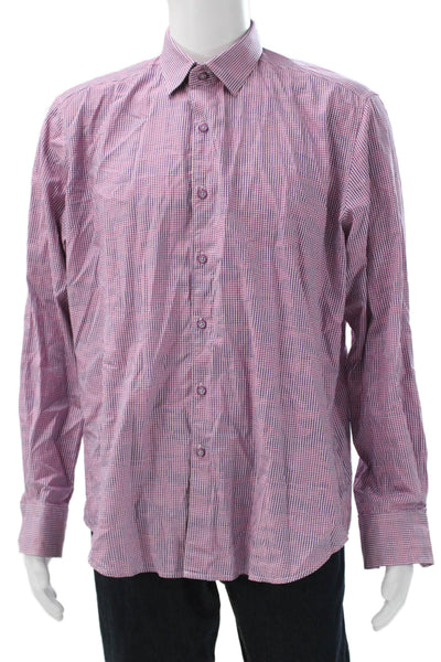 Robert Graham Mens Pink Check Cotton Button Up Long Sleeve Shirt Size L