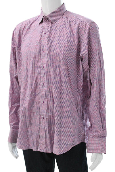 Robert Graham Mens Pink Check Cotton Button Up Long Sleeve Shirt Size L