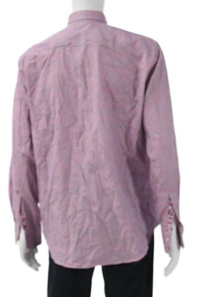 Robert Graham Mens Pink Check Cotton Button Up Long Sleeve Shirt Size L