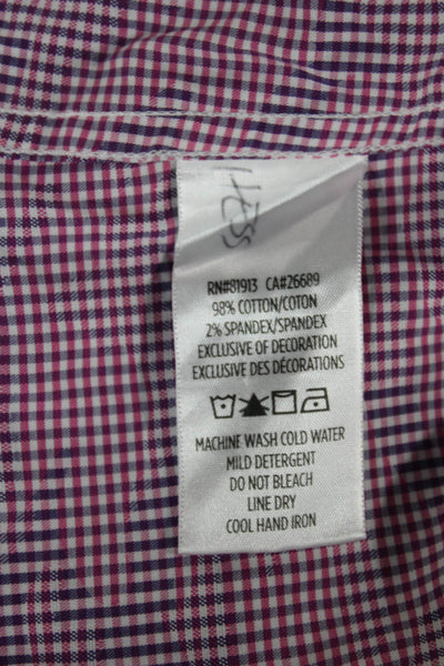 Robert Graham Mens Pink Check Cotton Button Up Long Sleeve Shirt Size L