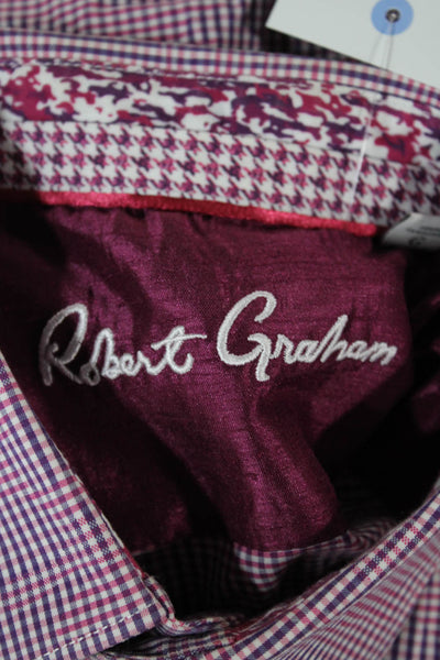 Robert Graham Mens Pink Check Cotton Button Up Long Sleeve Shirt Size L
