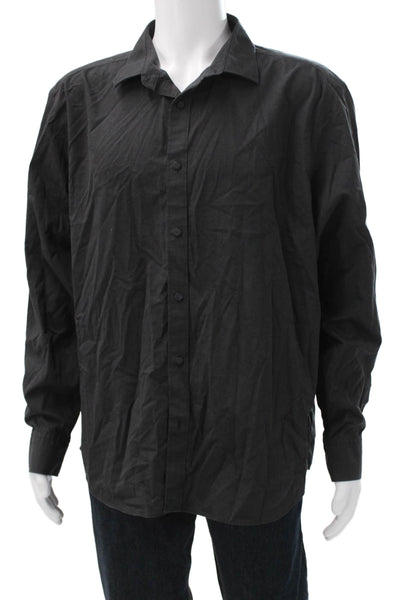 Untuckit Mens Black Cotton Collared Solid Long Sleeve Button Up Shirt Size 2XL